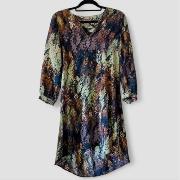 Charlie Jade 100% Silk Chic Multicolor Leaf Print Dress S - Picture 1 of 7